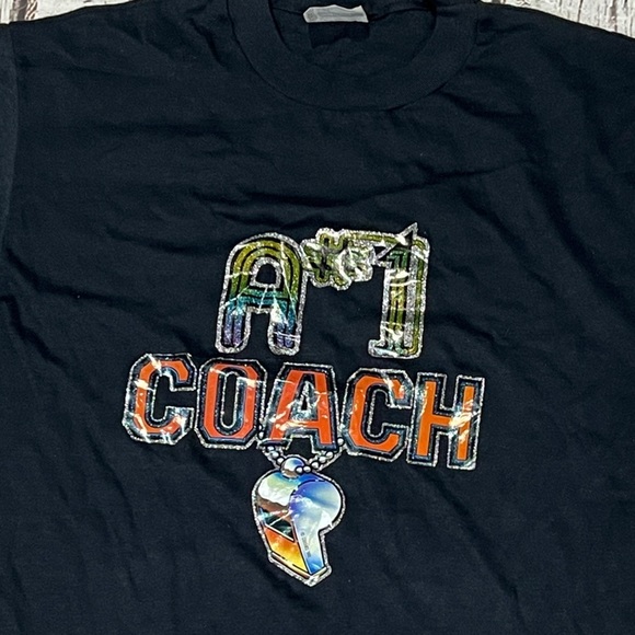 Vintage 80s A#1 Coach Blue Single Stitch Crewneck 1980s Graphic Tshirt - Picture 4 of 5